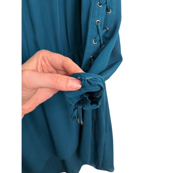 Turquoise emerald aqua blue silk Haute Hippie dress size L - Picture 6 of 7